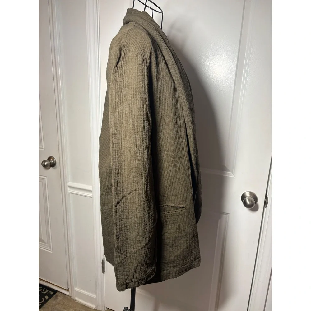 Free People Oversized Shawl Collar Blazer Olive Green‎ Textured Gauze Jacket L